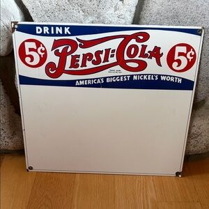 Vintage Pepsi-Cola Advertisement Enamel Whiteboard Menu Sign Magnetic Back